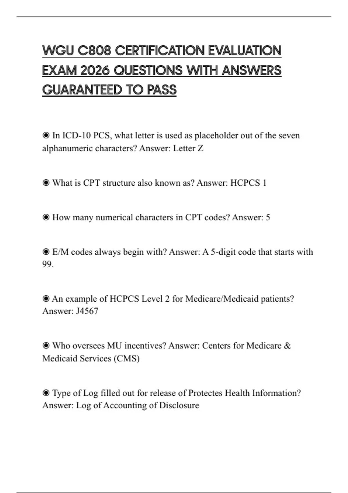 WGU C808 CERTIFICATION EVALUATION EXAM 2026 QUESTIONS WITH ANSWERS ...