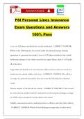 PSI Personal Lines Insurance Exam Questions and Answers 100&percnt; Pass