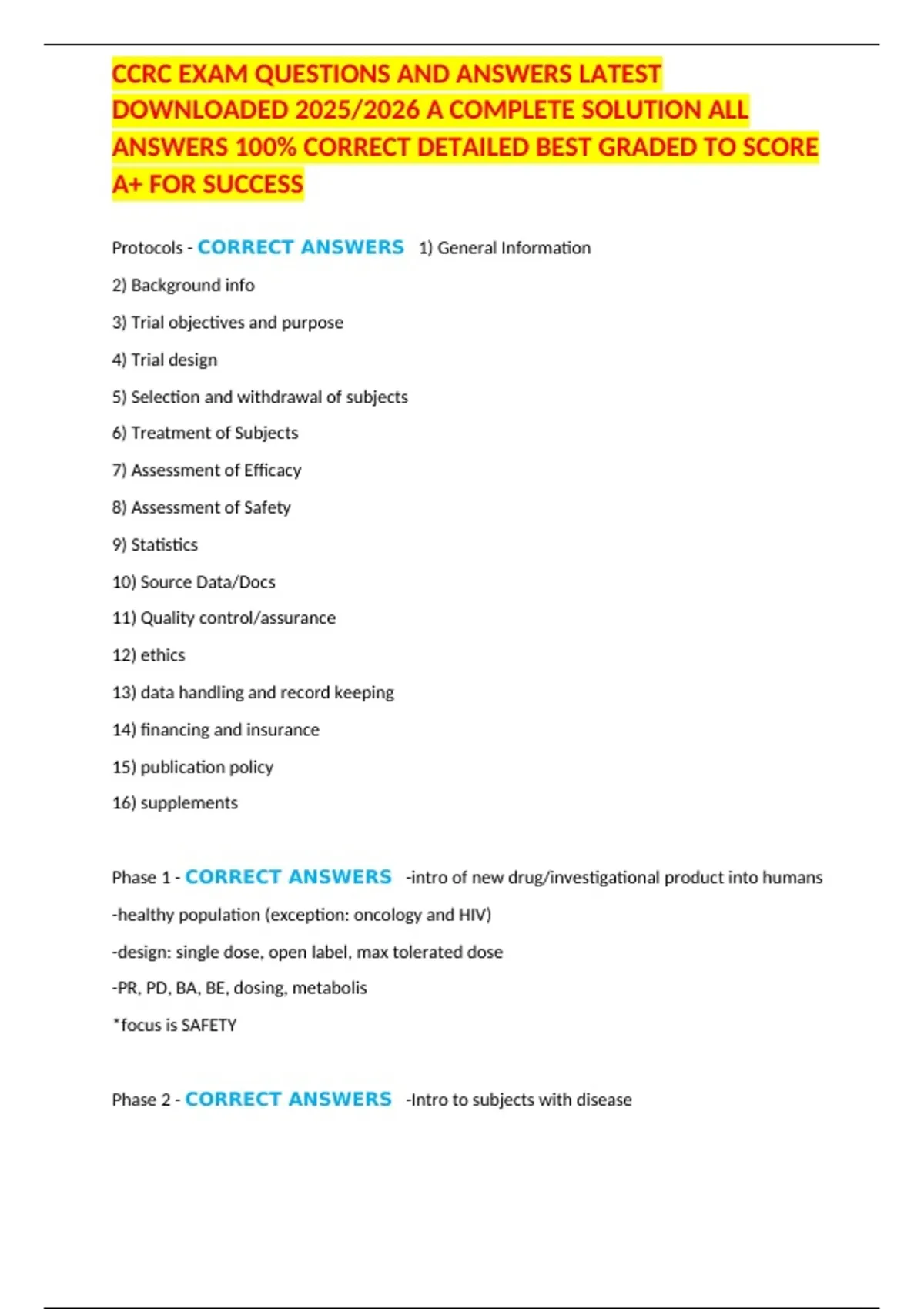 CCRC EXAM QUESTIONS AND ANSWERS LATEST DOWNLOADED 2025/2026 A COMPLETE ...