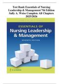 Test Bank for Essentials of Nursing Leadership & Management 7th Edition &lpar;2025&sol;2026 Latest Update&rpar; &ndash; Sally A&period; Weiss