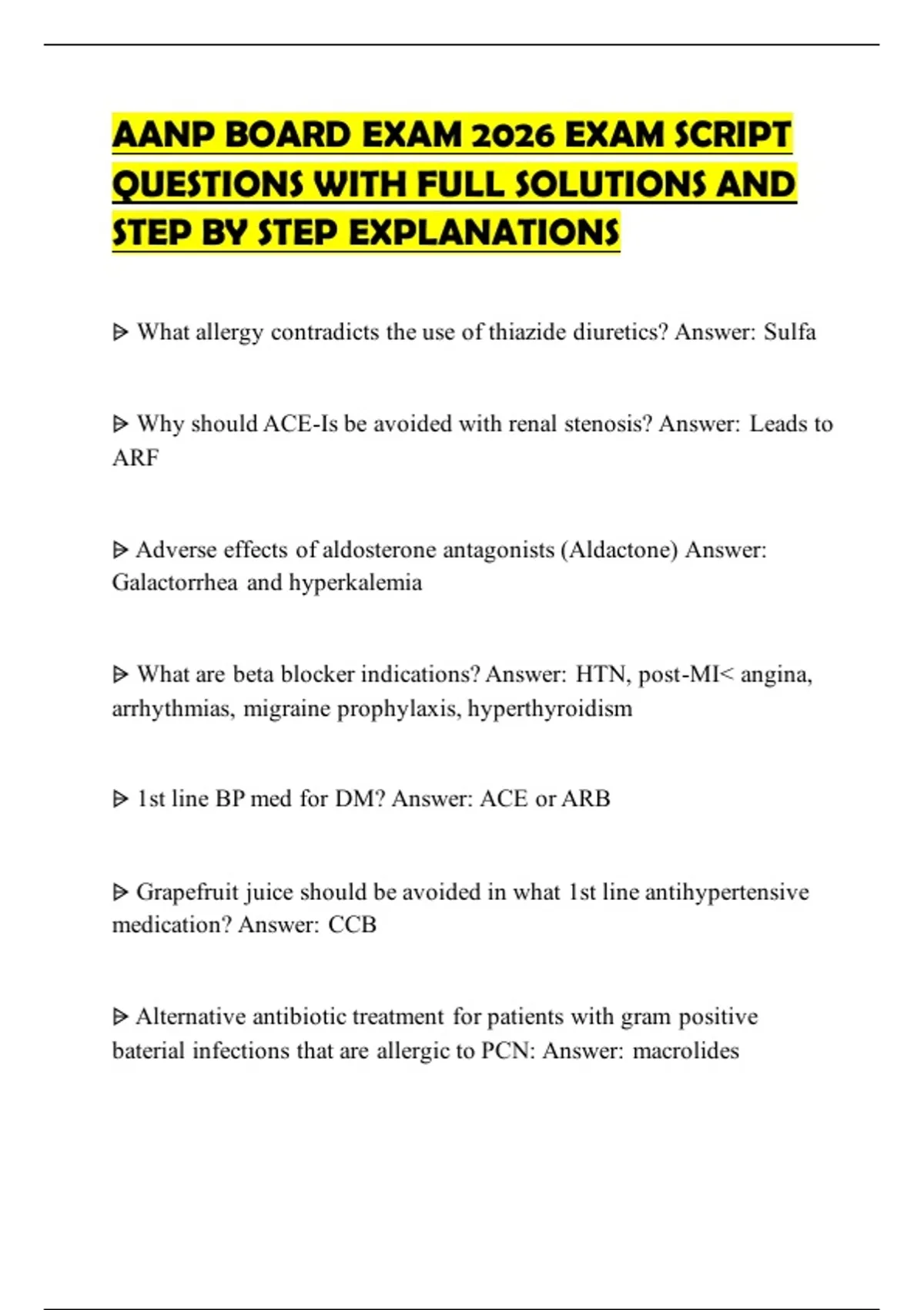 AANP BOARD EXAM 2026 EXAM SCRIPT QUESTIONS WITH FULL SOLUTIONS AND STEP ...