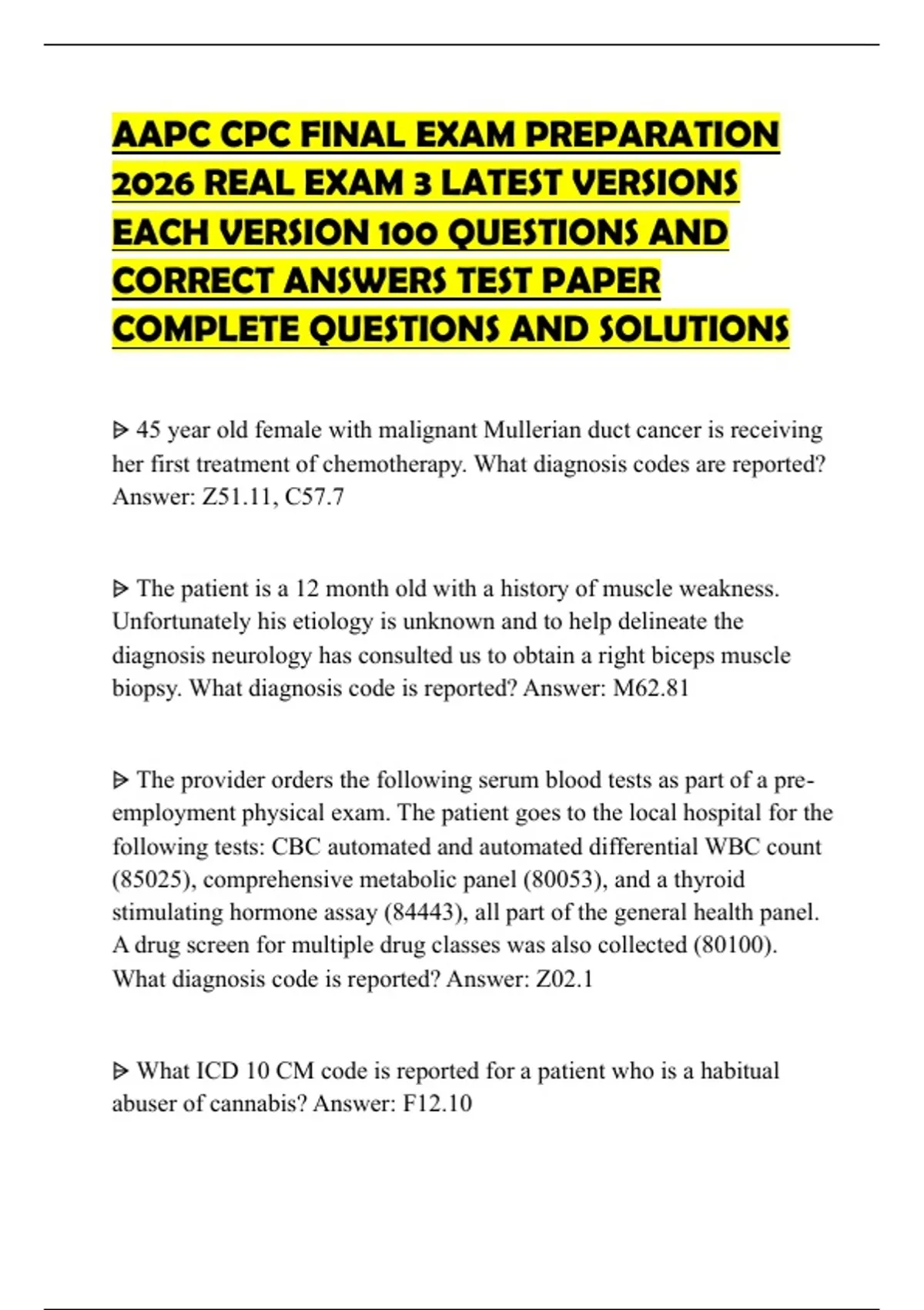 AAPC CPC FINAL EXAM PREPARATION 2026 REAL EXAM 3 LATEST VERSIONS EACH ...