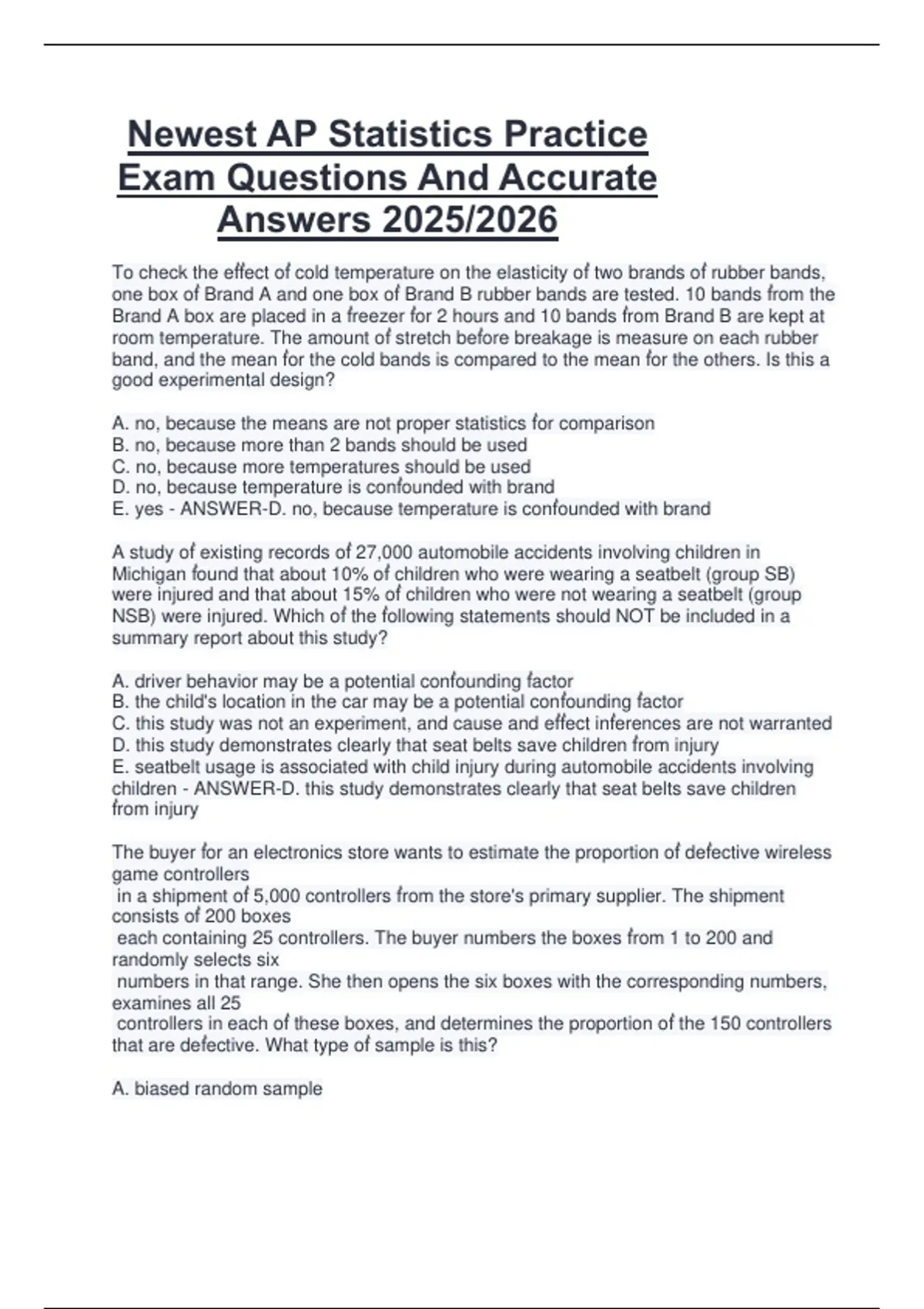 Package deal for AP Statistics Newest AP Statistics Practice Exam ...