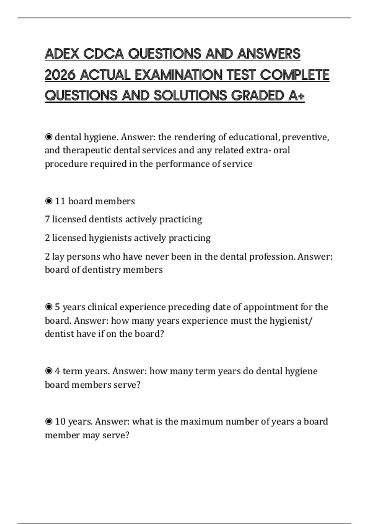 ADEX CDCA QUESTIONS AND ANSWERS 2026 ACTUAL EXAMINATION TEST COMPLETE ...