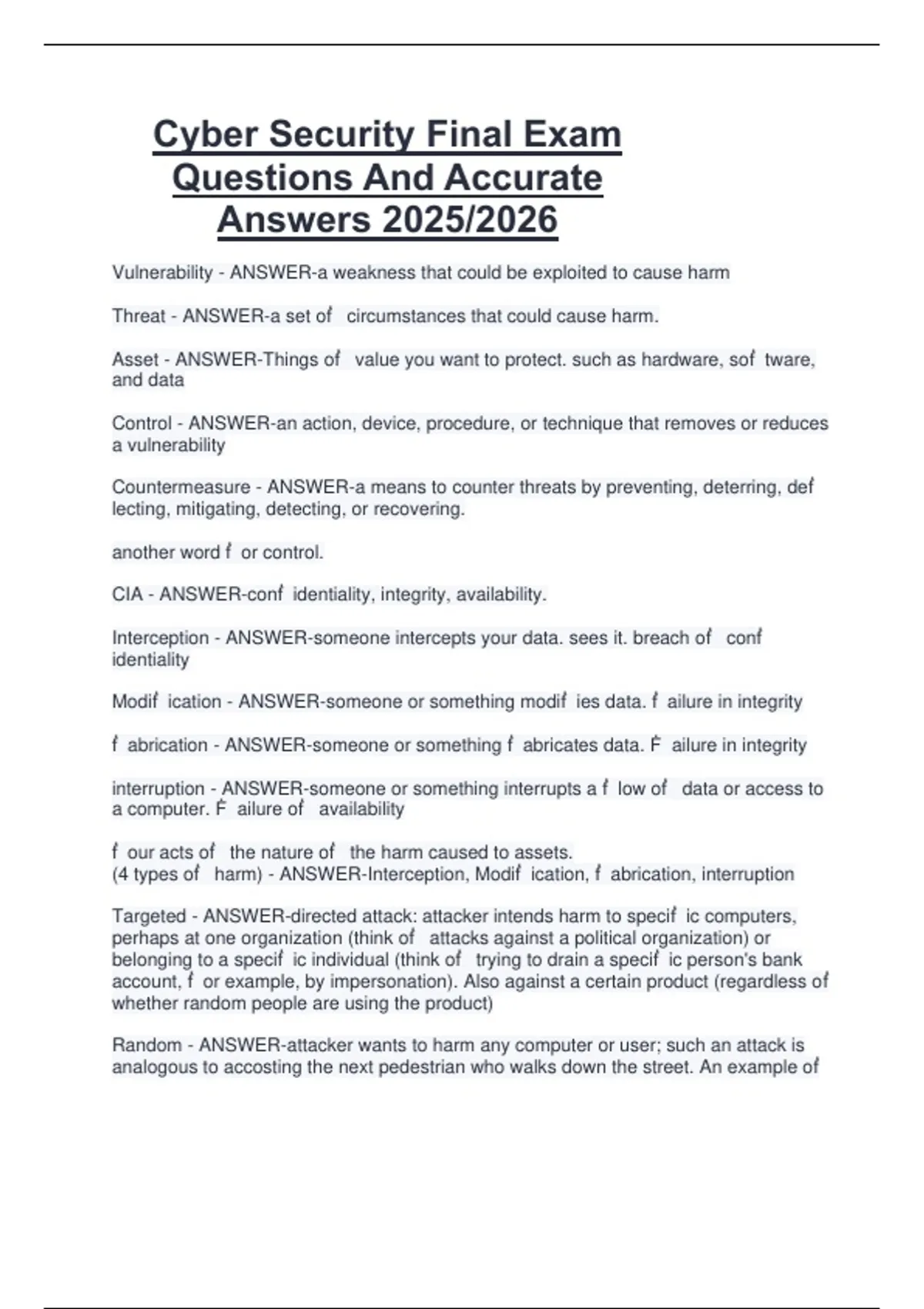 Cyber Security Final Exam Questions And Accurate Answers 2025/2026 ...