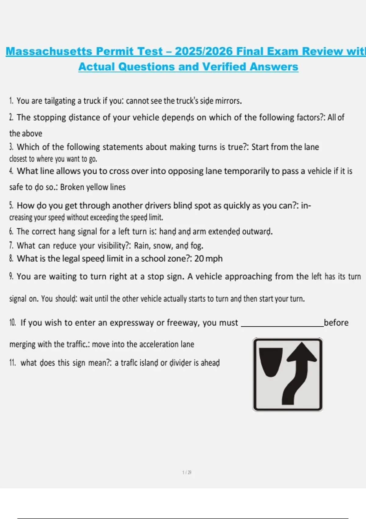 Massachusetts Permit Test – Final Exam Review with Actual Questions and Verified Answers (2025/ ...