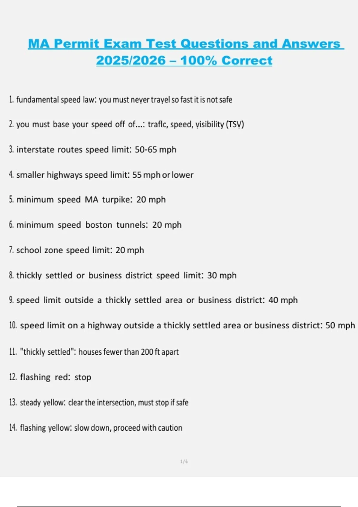 MA Permit Exam – Test Questions and Answers (100% Correct 2025/2026 ...