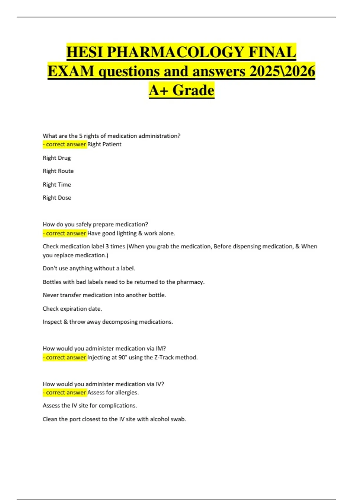 HESI Pharmacology Final Exam | Verified Questions & Correct Answers ...