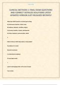 CLINICAL METHODS 1 FINAL EXAM QUESTIONS AND CORRECT DETAILED SOLUTIONS LATEST UPDATED VERSION JUST RELEASED RECENTLY 