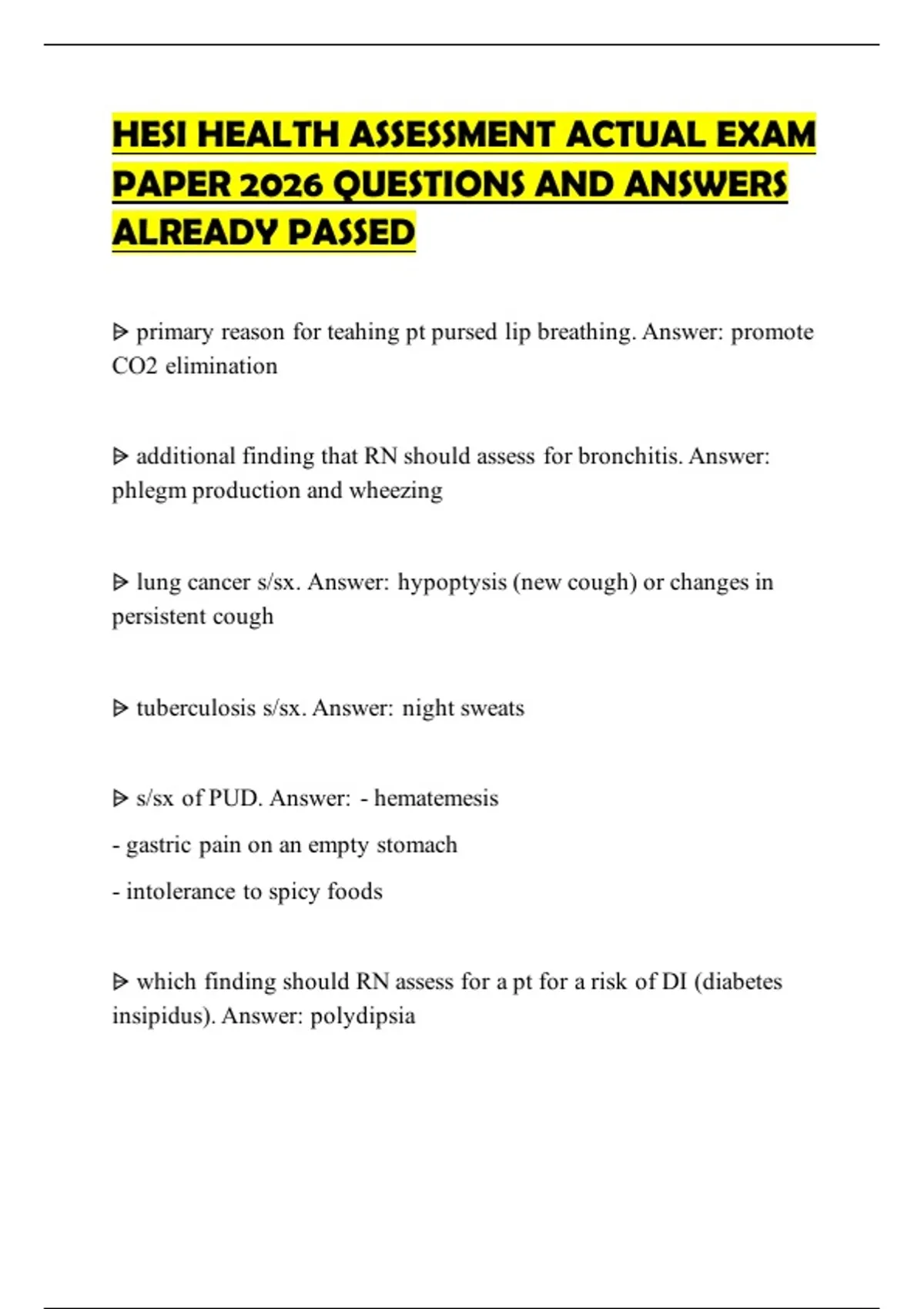 HESI HEALTH ASSESSMENT ACTUAL EXAM PAPER 2026 QUESTIONS AND ANSWERS ...