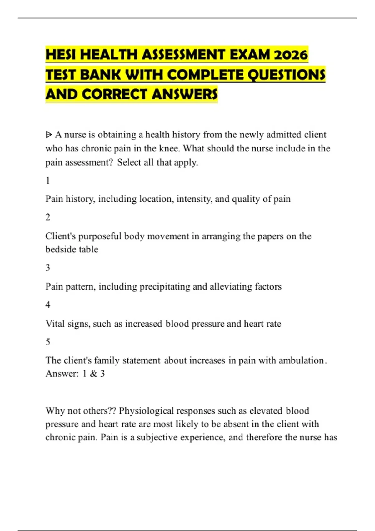 HESI HEALTH ASSESSMENT EXAM 2026 TEST BANK WITH COMPLETE QUESTIONS AND ...