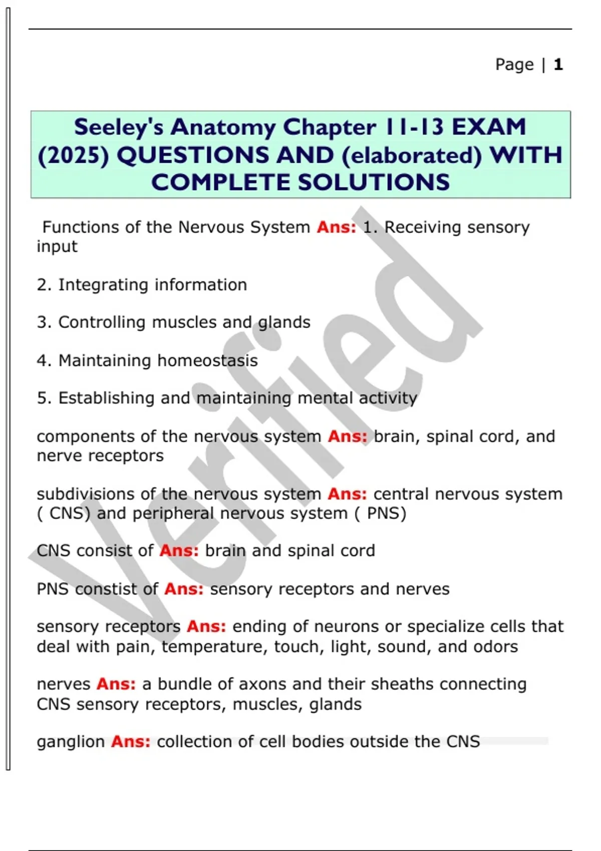Seeley's Anatomy Chapter 11-13 EXAM (2025) QUESTIONS AND (elaborated ...