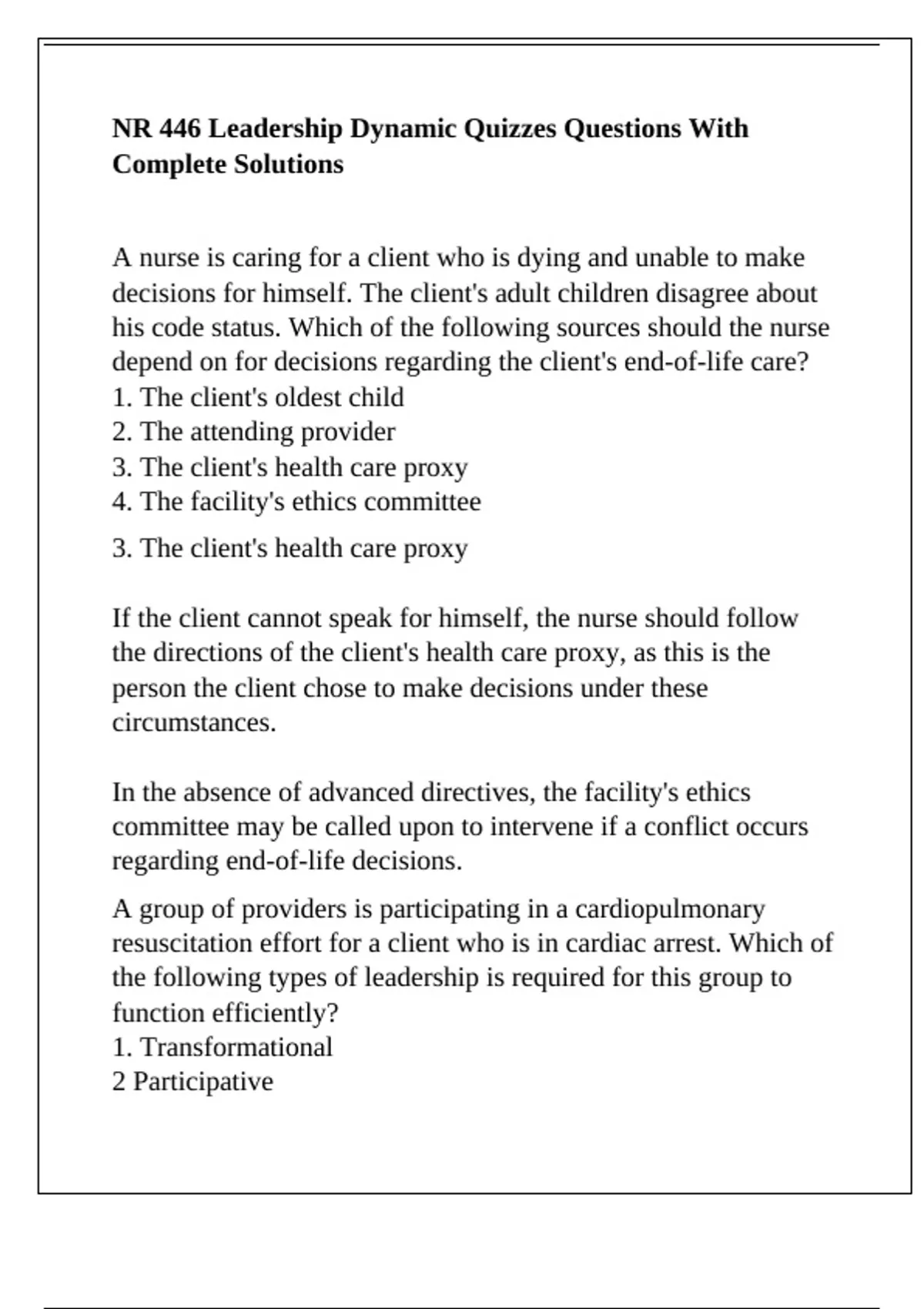 NR 446 Leadership Chamberlain College Of Nursing -NR 446 Leadership ...