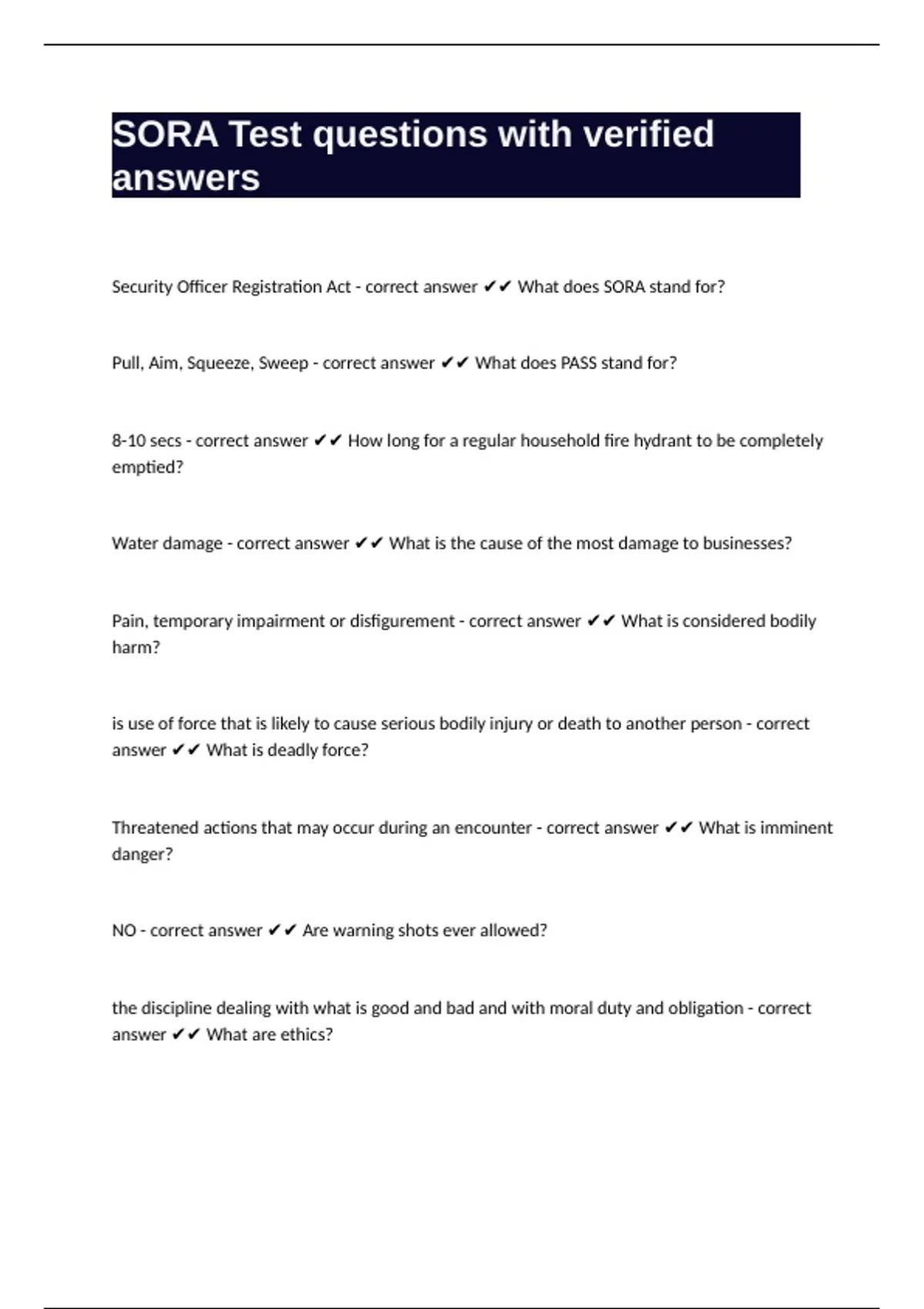 Example Caa Sora Assessment.pdf SORA Test questions with verified answers - SORA - Stuvia US