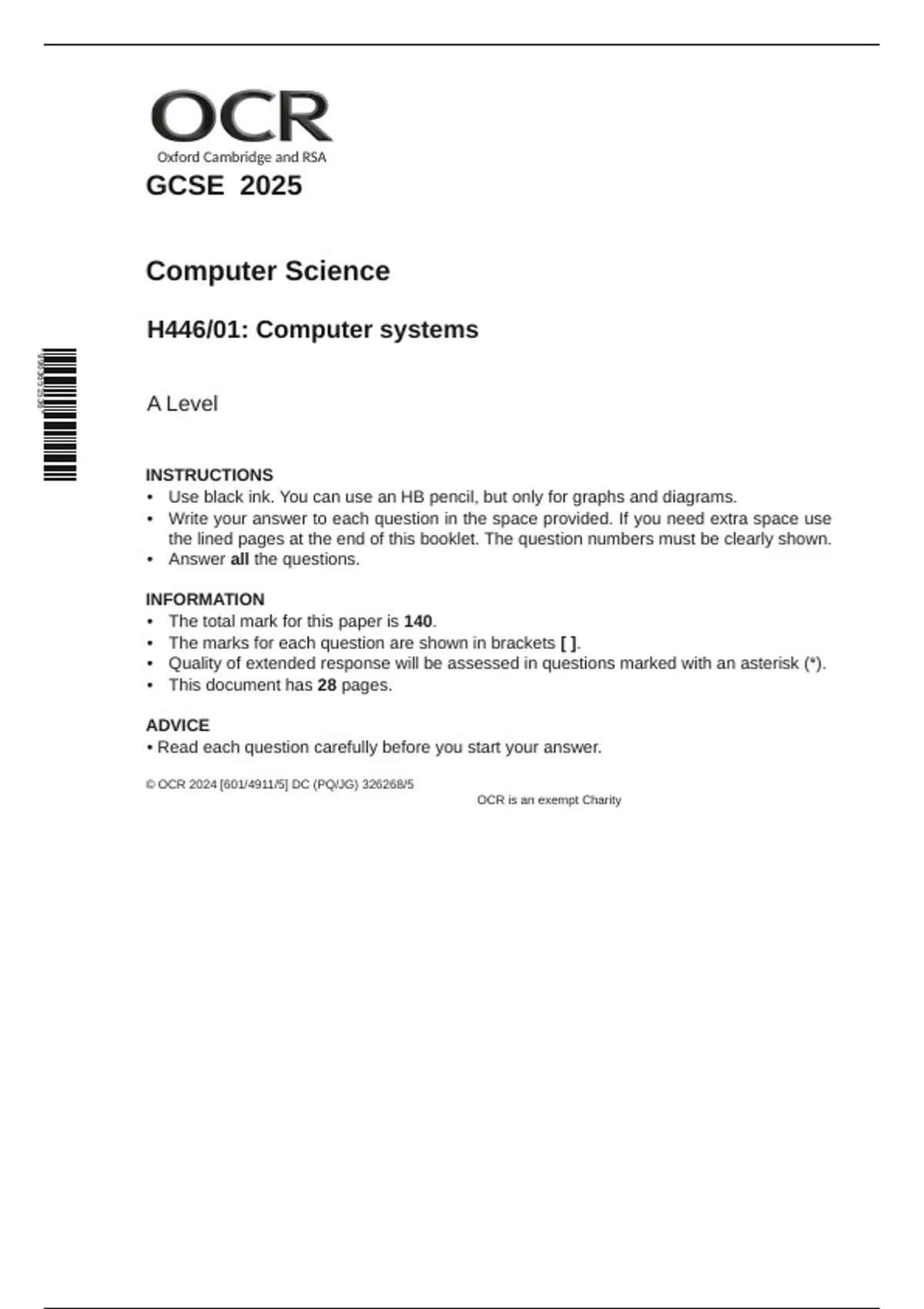 OCR GCSE Computer Science – Paper 1: Computer Systems Merged Question ...