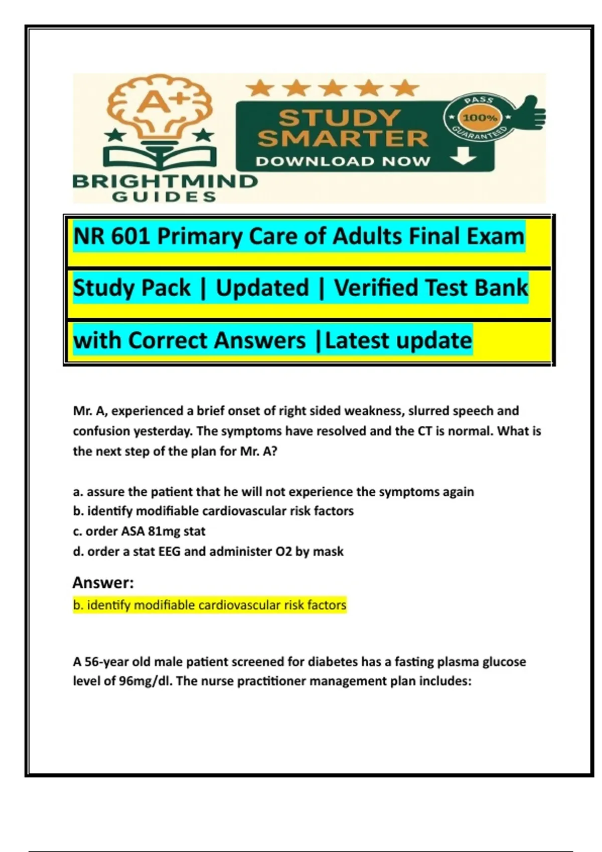 NR 601 Primary Care of Adults – Final Exam Study Pack | 2025 Updated ...