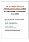 New York Aviation Maintenance Technician Certification Exam Questions And Verified Answers With Rationales&vert; Updated 2026