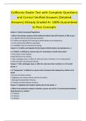 California Dealer Test with Complete Questions  and Correct Verified Answers &lpar;Detailed  Answers&rpar; Already Graded A&plus; 100&percnt; Guaranteed  to Pass Concepts