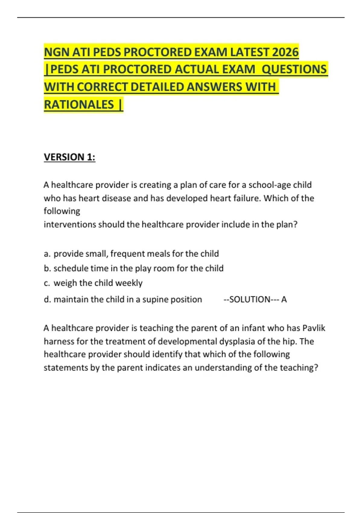 NGN ATI PEDS PROCTORED EXAM LATEST 2026 |PEDS ATI PROCTORED ACTUAL EXAM ...
