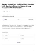 Harvard Spreadsheet Modeling EXAM &lpar;updated 2025&rpar; Questions & Answers &vert; Latest Already Graded A&plus; UPDATE 2025&vert;2026