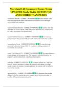 Maryland Life Insurance Exam- Terms  UPDATED Study Guide QUESTIONS  AND CORRECT ANSWERS 