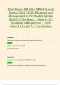 Final Exam&colon; NR 606 &sol; NR606 &lpar;Latest Update 2025 &sol; 2026&rpar; Diagnosis and Management in Psychiatric-Mental Health II Practicum &vert; Week 5 - 8 &vert; Questions with Answers &vert; 100&percnt; Correct &vert; Grade A &ndash; Chamberlain