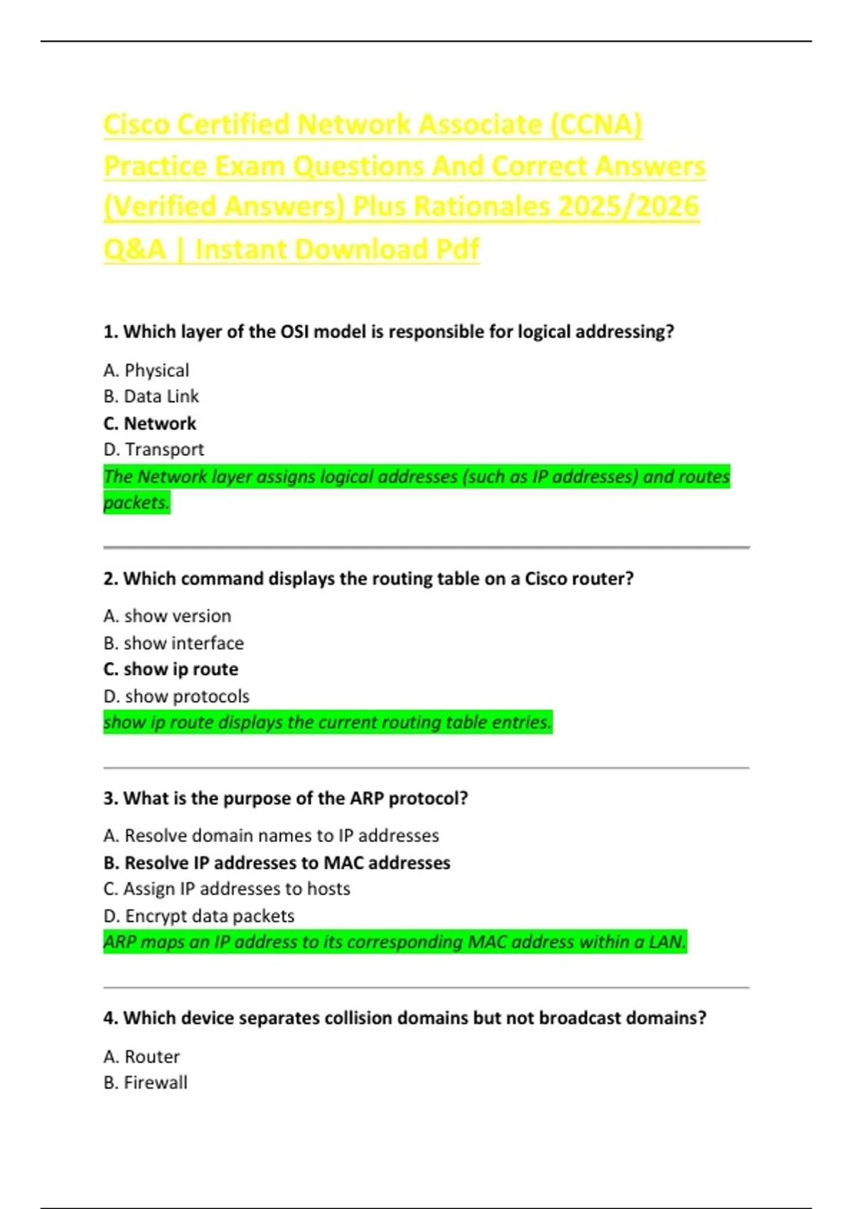 Cisco Certified Network Associate (CCNA) Practice Exam Questions And ...