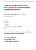 100 Practice Questions for the Florida Contractors Manual exam with correct answers 