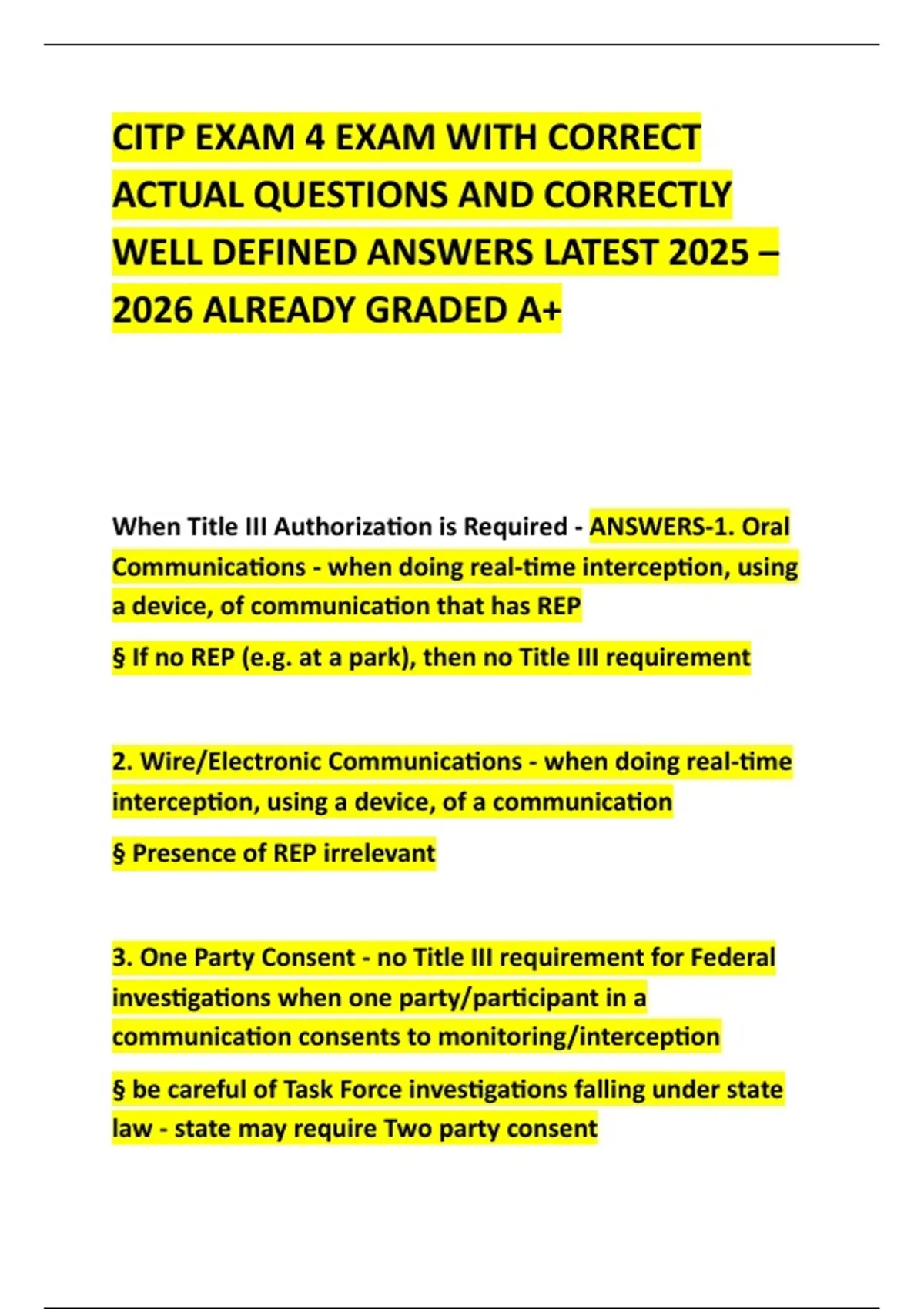 CITP EXAM 4 EXAM WITH CORRECT ACTUAL QUESTIONS AND CORRECTLY WELL ...