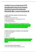 Certified Treasury Professional &lpar;CTP&rpar;  ExamQuestions And Correct Answers  &lpar;Verified Answers&rpar; Plus Rationales  2025&sol;2026 Q&A &vert; Instant Download Pdf