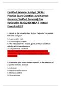 Certified Behavior Analyst &lpar;BCBA&rpar;  Practice Exam Questions And Correct  Answers &lpar;Verified Answers&rpar; Plus  Rationales 2025&sol;2026 Q&A &vert; Instant  Download Pdf 