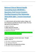 National Clinical Mental Health  Counseling Exam &lpar;NCMHCE&rpar; &ndash;  Questions And Correct Answers  &lpar;Verified Answers&rpar; Plus Rationales  2025&sol;2026 Q&A &vert; Instant Download  Pdf 