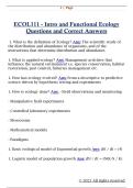 ECOL111 - Intro and Functional Ecology  Questions and Correct Answers 