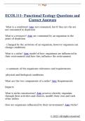 ECOL111- Functional Ecology Questions and  Correct Answers