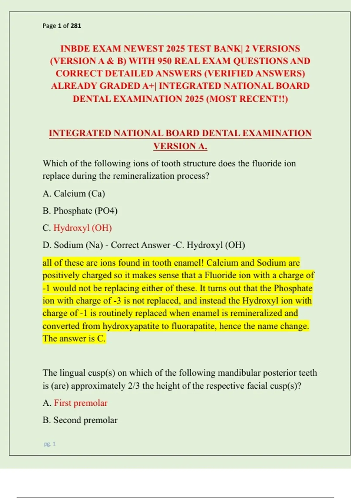 INBDE EXAM NEWEST 2025 TEST BANK| 2 VERSIONS (VERSION A & B) WITH 950 ...