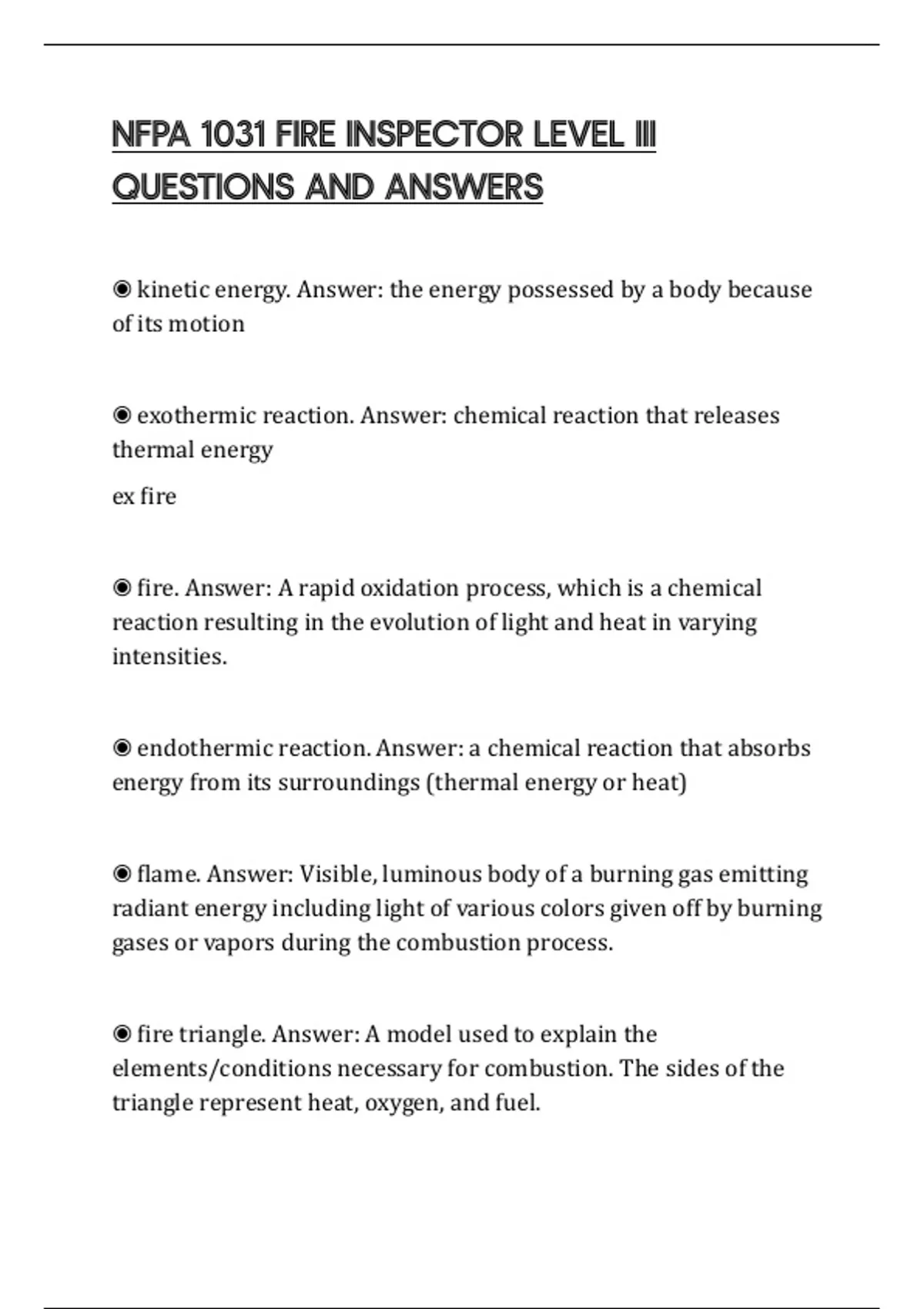 NFPA 1031 FIRE INSPECTOR LEVEL III QUESTIONS AND ANSWERS - NFPA 1031 ...