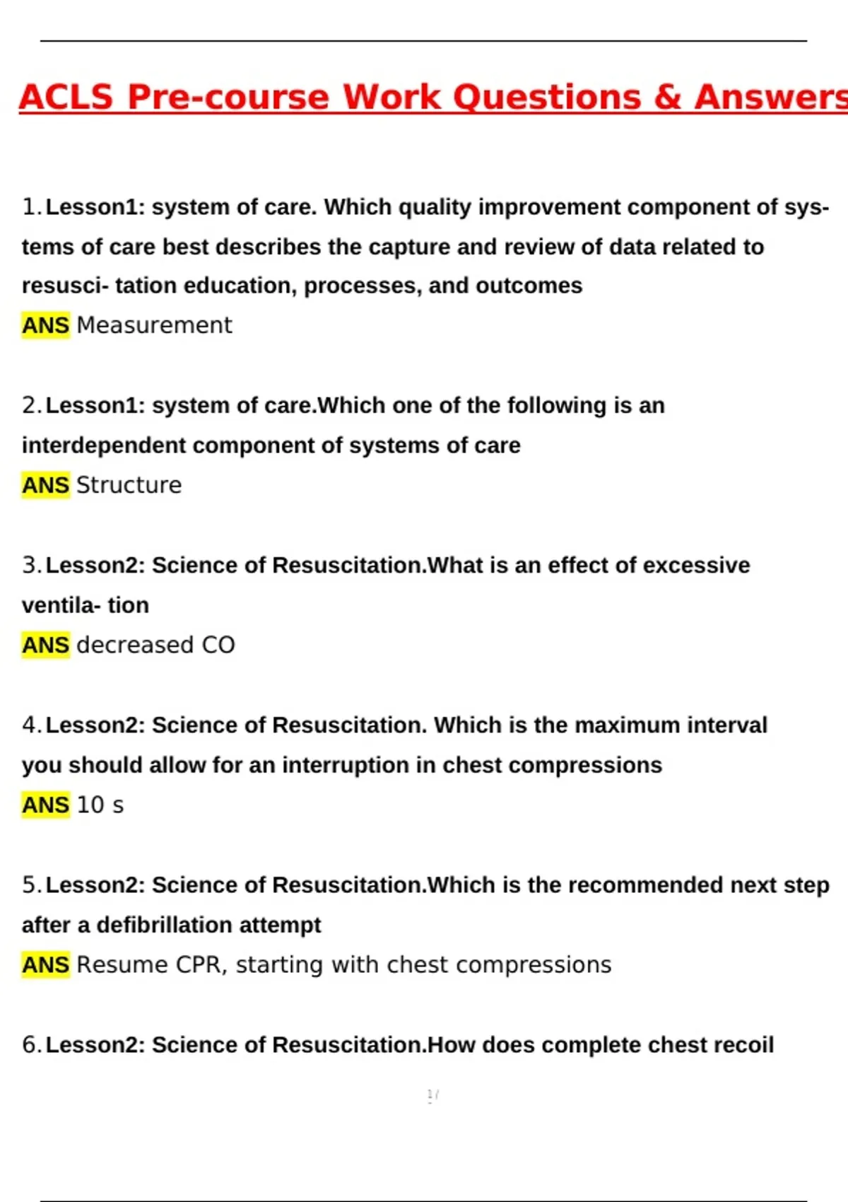 ACLS Pre-course Work Actual Exam 2025 Newest Updated Questions and ...