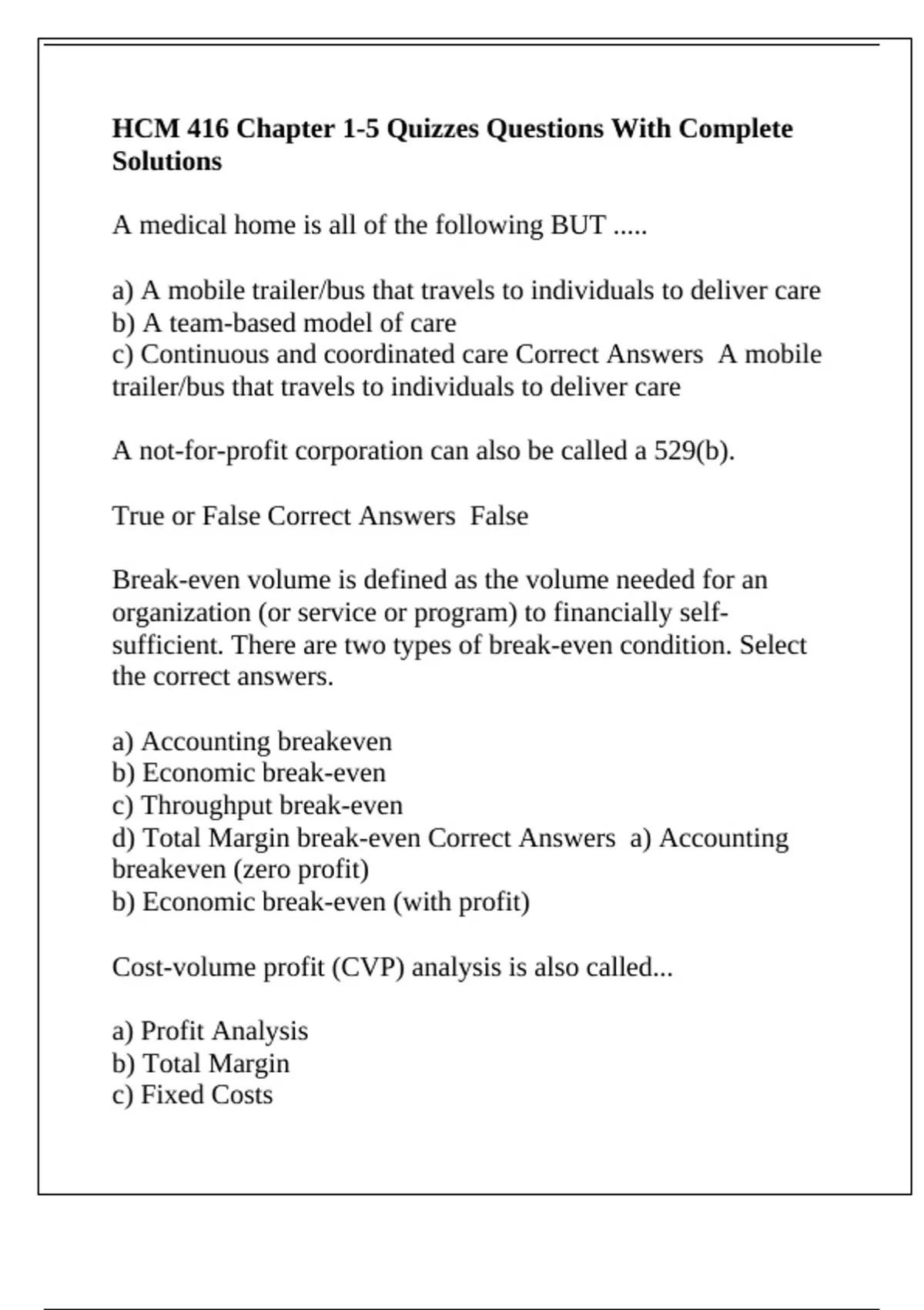 HCM 416 Chapter 1-5 Quizzes Questions With Complete Solutions - HCM 416 ...