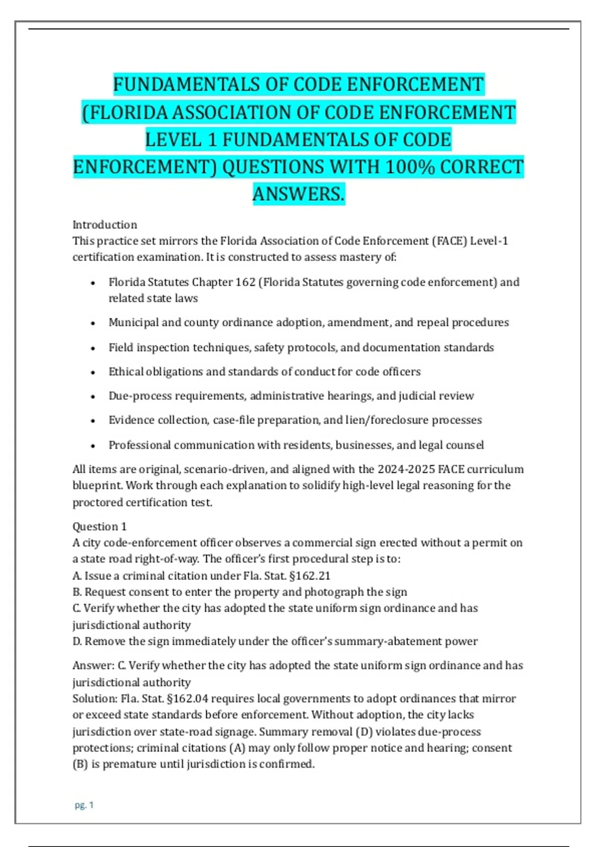 Code Enforcement Reference Guide Fundamentals of Code Enforcement (Florida Association of Code ...