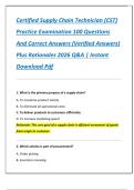 Certified Supply Chain Technician &lpar;CST&rpar;  Practice Examination 100 Questions  And Correct Answers &lpar;Verified Answers&rpar;  Plus Rationales 2026 Q&A &vert; Instant  Download Pdf