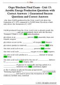Orgo&sol;Biochem Final Exam - Unit 13&colon;  Aerobic Energy Production Questions with  Correct Answers &vert; Guaranteed Success  Questions and Correct Answers 