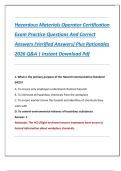 Hazardous Materials Operator Certification  Exam Practice Questions And Correct  Answers &lpar;Verified Answers&rpar; Plus Rationales  2026 Q&A &vert; Instant Download Pdf