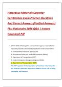 Hazardous Materials Operator  Certification Exam Practice Questions  And Correct Answers &lpar;Verified Answers&rpar;  Plus Rationales 2026 Q&A &vert; Instant  Download Pdf 