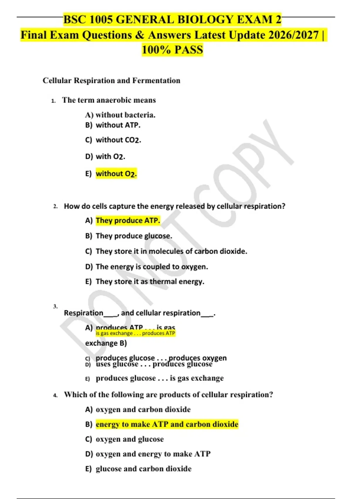 BSC 1005 GENERAL BIOLOGY EXAM 2 Final Exam Questions & Answers Latest ...