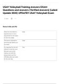 USAV Volleyball Training Answers EXAM Questions and Answers &lpar;Verified Answers&rpar; &lpar;Latest Update 2025&rpar; UPDATE&excl;&excl; USAV Volleyball Exam