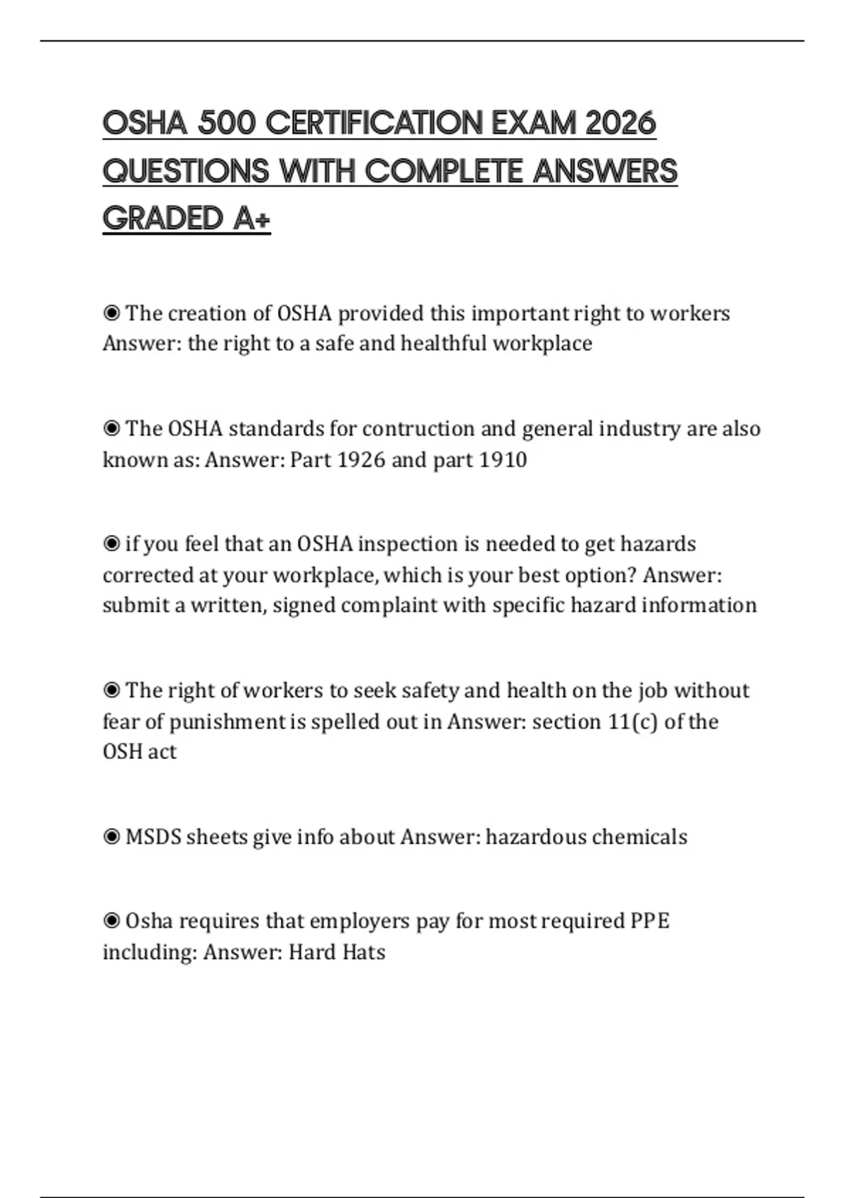 OSHA 500 CERTIFICATION EXAM 2026 QUESTIONS WITH COMPLETE ANSWERS GRADED ...