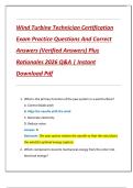 Wind Turbine Technician Certification  Exam Practice Questions And Correct  Answers &lpar;Verified Answers&rpar; Plus  Rationales 2026 Q&A &vert; Instant  Download Pdf 
