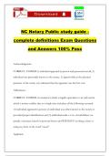  NC Notary Public study guide - complete definitions Exam Questions and Answers 100&percnt; Pass