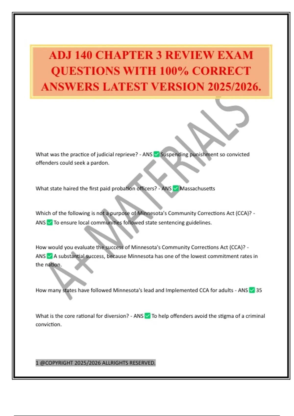 ADJ 140 CHAPTER 3 REVIEW EXAM QUESTIONS WITH 100% CORRECT ANSWERS ...