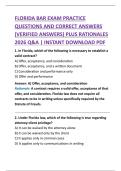 FLORIDA BAR EXAM PRACTICE  QUESTIONS AND CORRECT ANSWERS  &lpar;VERIFIED ANSWERS&rpar; PLUS RATIONALES  2026 Q&A &vert; INSTANT DOWNLOAD PDF